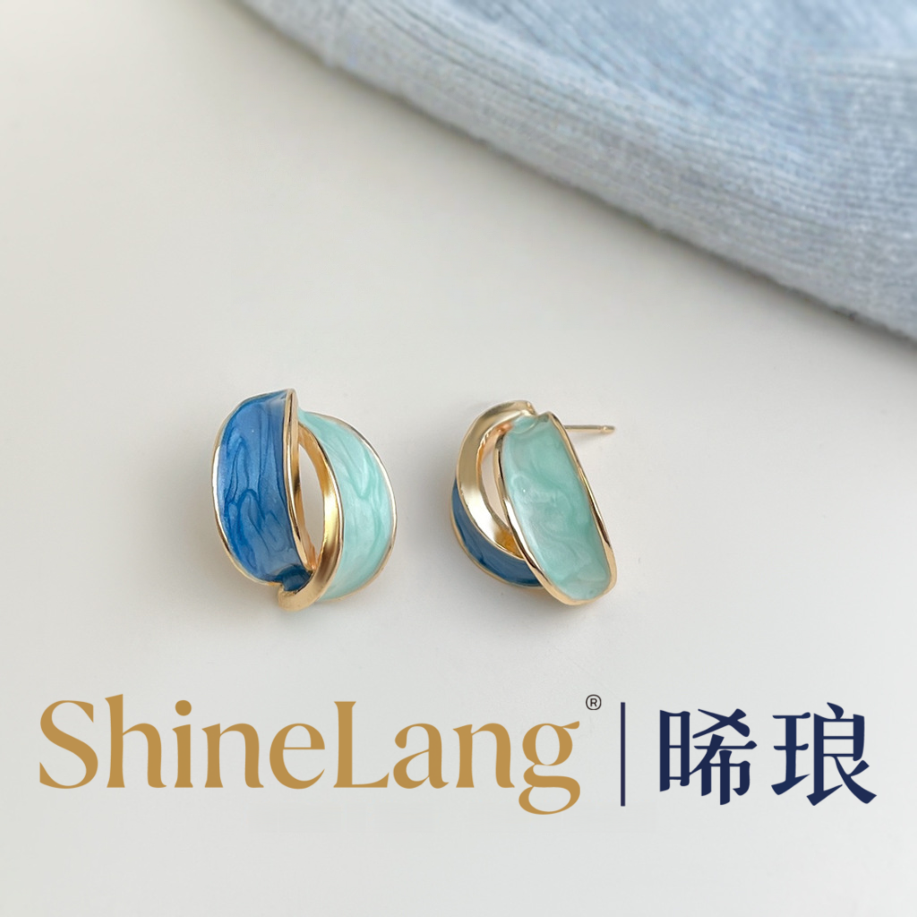 XL134-合金珐琅彩蓝绿滴釉耳钉-豪哥