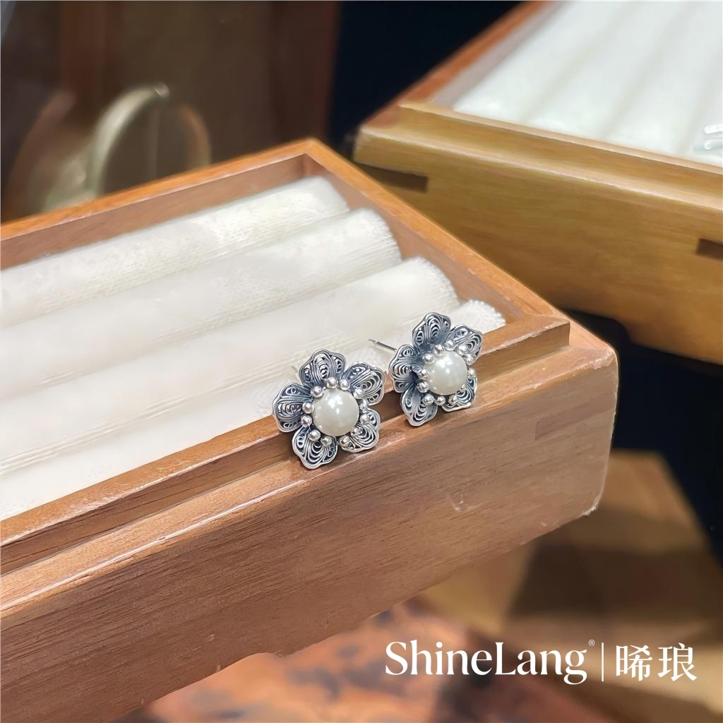 XL358 素蕊|花丝珍珠耳钉-XZ