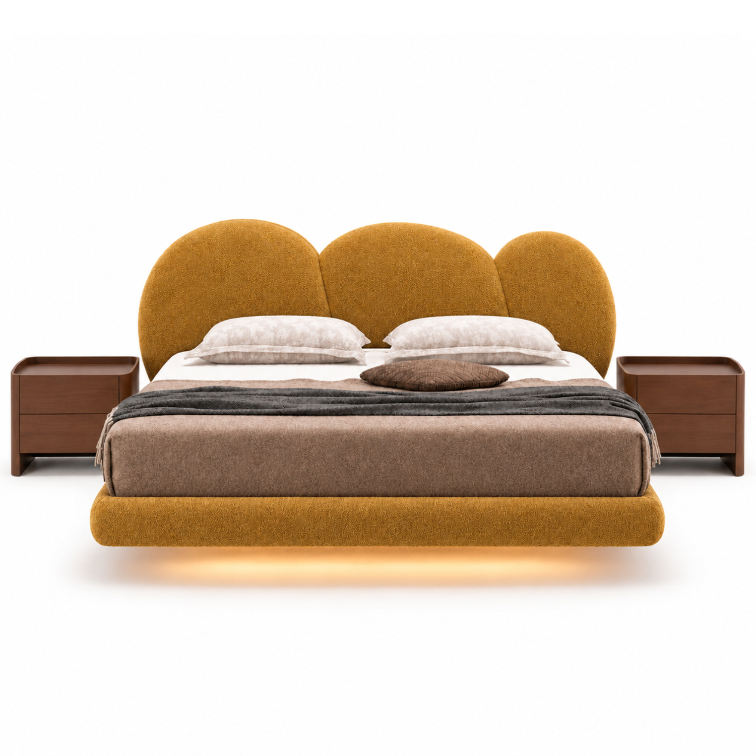 床｜BED-0002｜羊驼绒 悬浮床体 / 黑色铁脚 带灯带