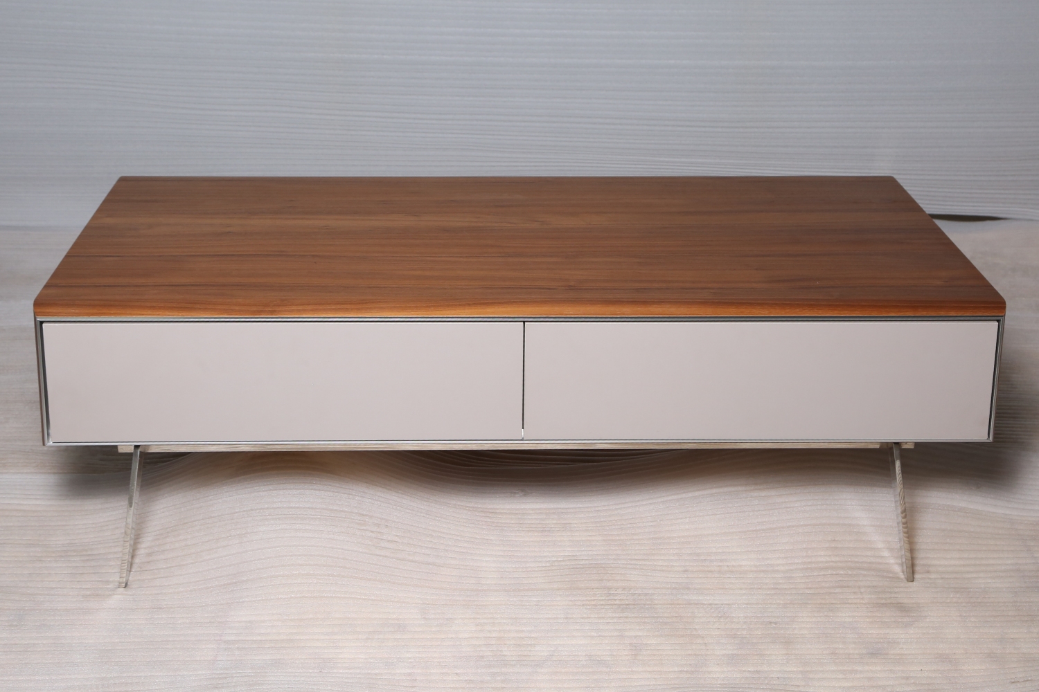 茶几｜TBL-0057｜SASA原创 / 胡桃木饰面 × 金属细框 × 双抽收纳 / 自然温度与现代精度