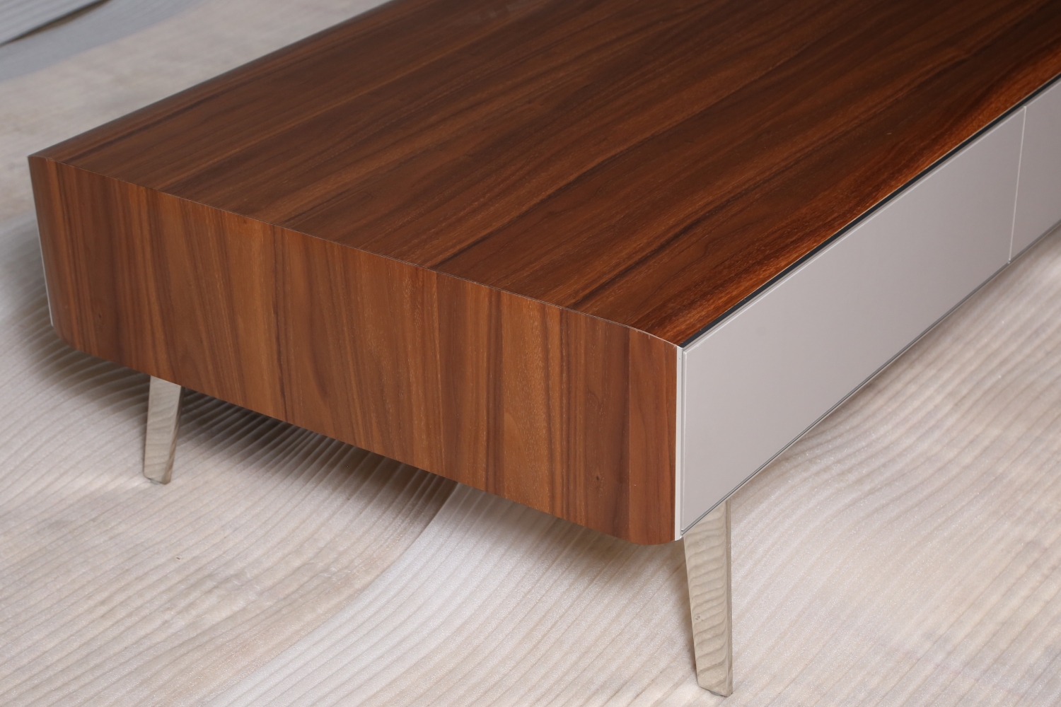 茶几｜TBL-0057｜SASA原创 / 胡桃木饰面 × 金属细框 × 双抽收纳 / 自然温度与现代精度