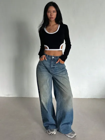Vintage Blue Baggy Wide Leg Jeans
