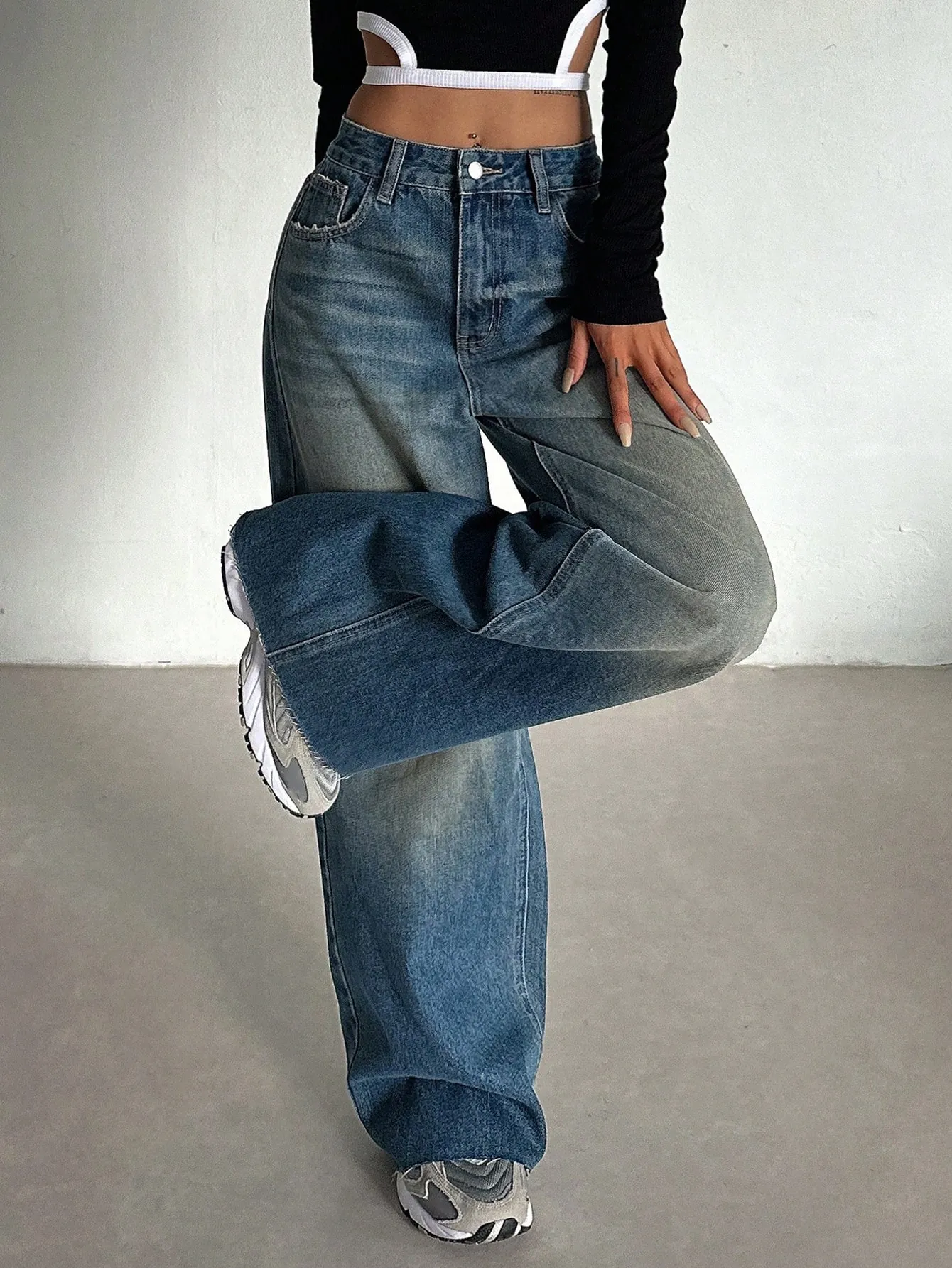 Vintage Blue Baggy Wide Leg Jeans