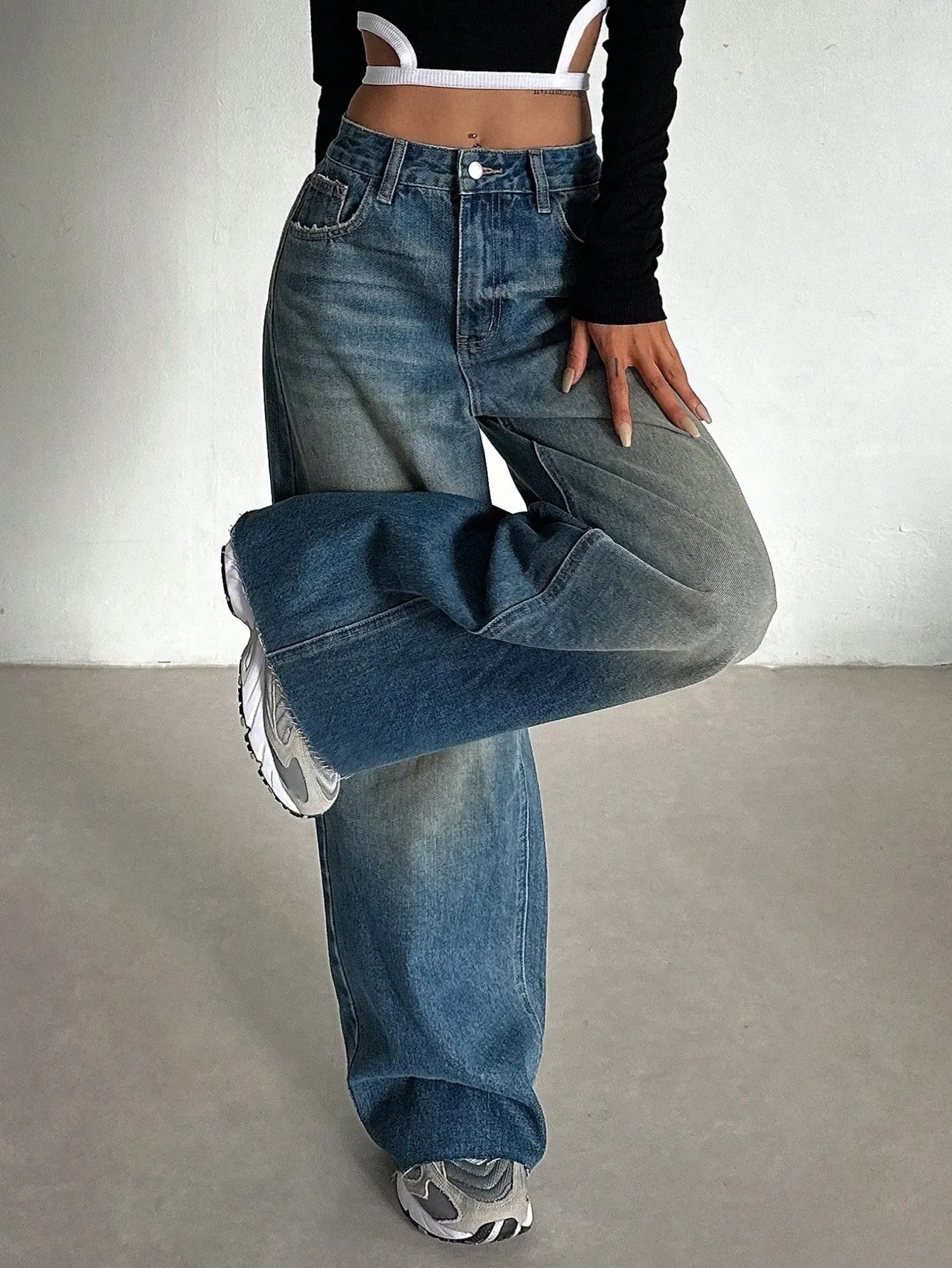 Vintage Blue Baggy Wide Leg Jeans