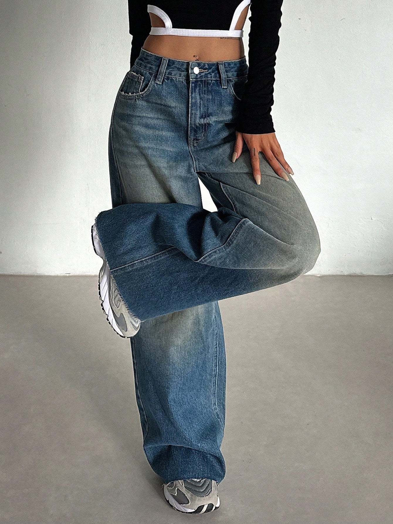 Stale Blue Baggy Wide Leg Jeans