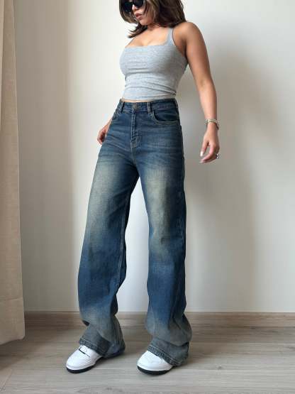Sun-Burst Blue Wide Leg Jeans