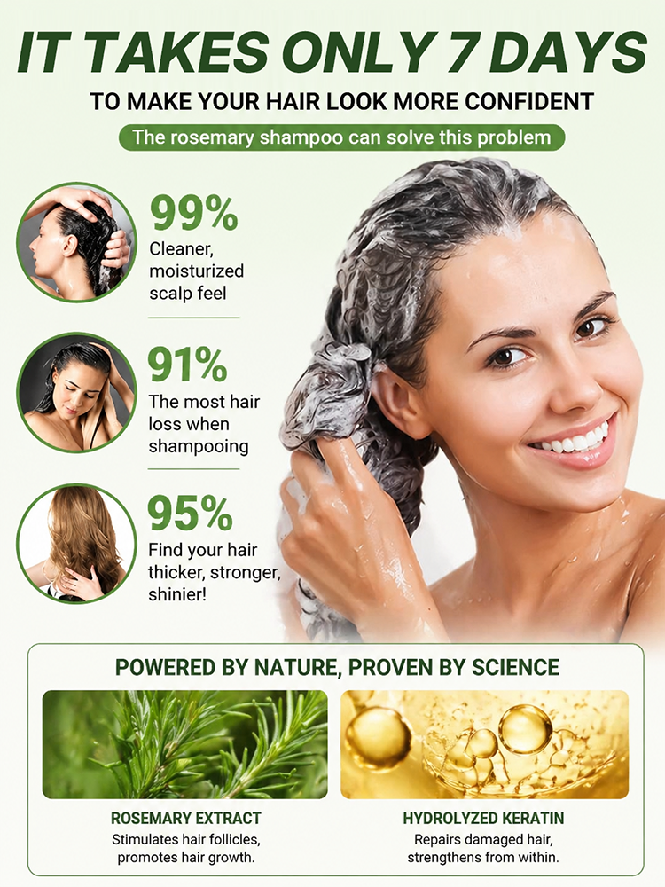 【Hair Loss Fighter - See Results in 7 Days】 Rosemary Herbal Extract Nourishing and Rejuvenating Shampoo