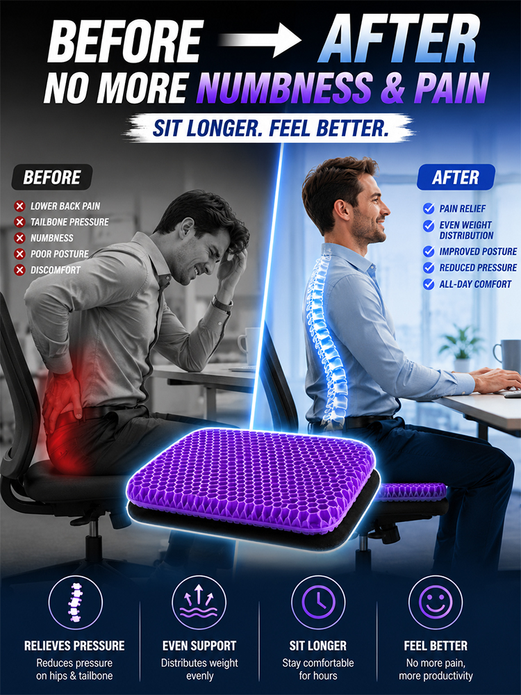[10x Breathability] TPE Cooling Gel Seat Cushion