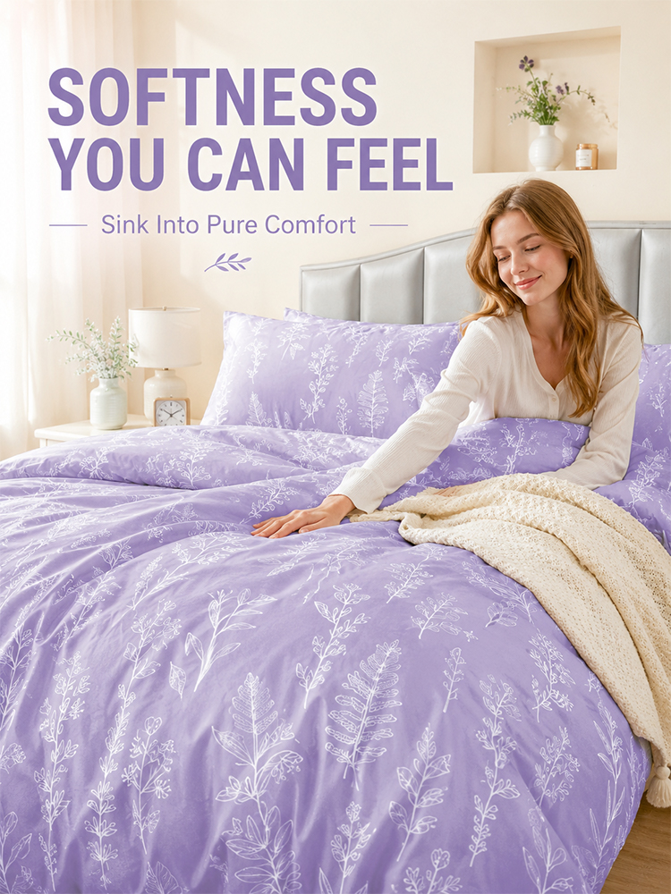 [Soft and Comfortable] Purple Pure Cotton Four-Piece Set