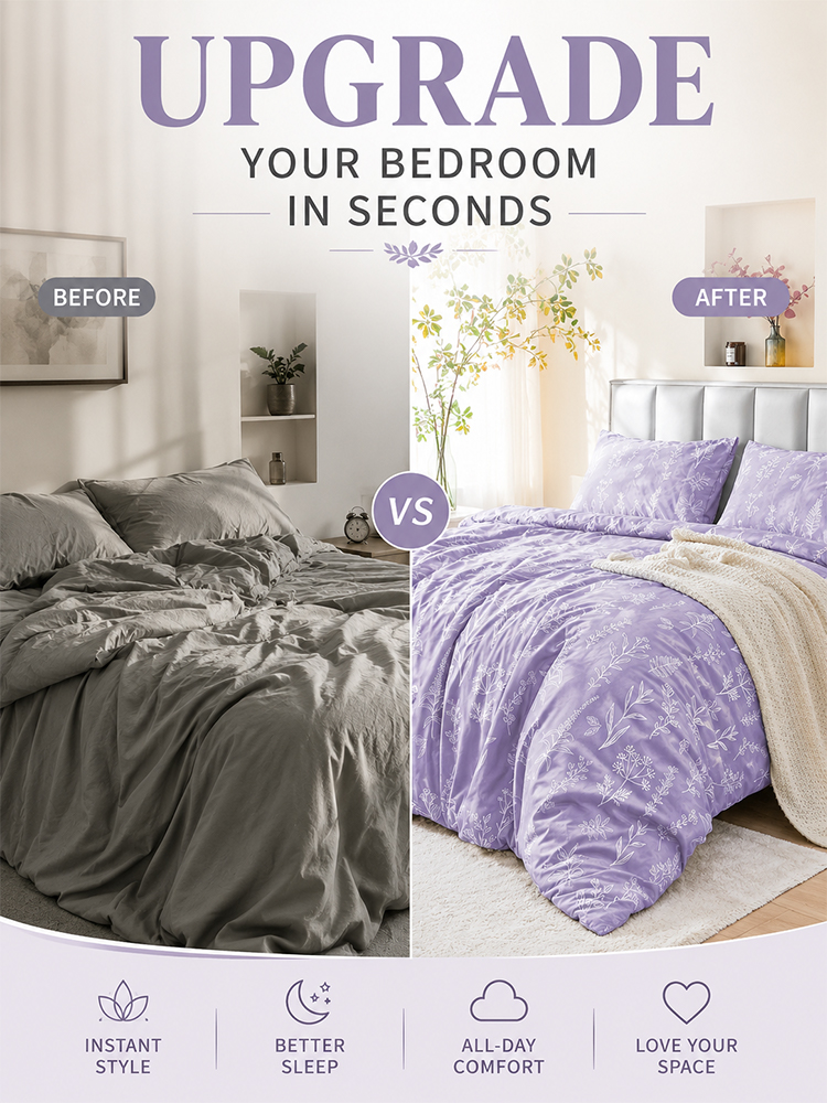 [Soft and Comfortable] Purple Pure Cotton Four-Piece Set