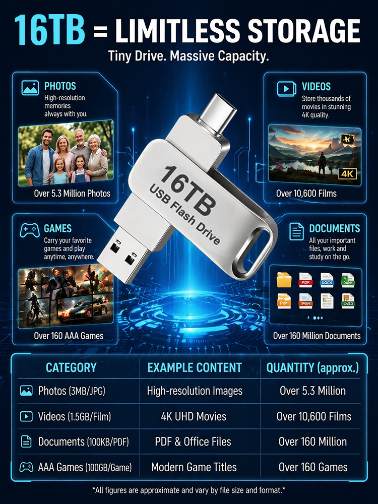 16TB Portable Secure Encryption USB Drive