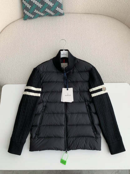 Moncler Padded Wool Zip-Up Cardigan Black/Dark Gray モンクレール パッド入りウール ジップアップ カーディガン ブラック/ダークグレー