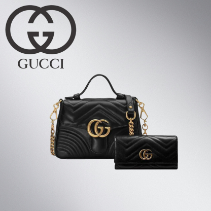 GUCCI〔GGマーモント〕ミニ トップハンドルバッグ&コンチネンタルウォレット 2点セット お得547260 DTDIT 1000