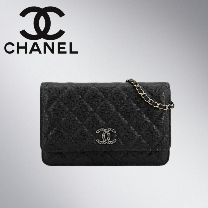 【裏地可愛い】COCO CHANELロゴ入りCC♪チェーンウォレット