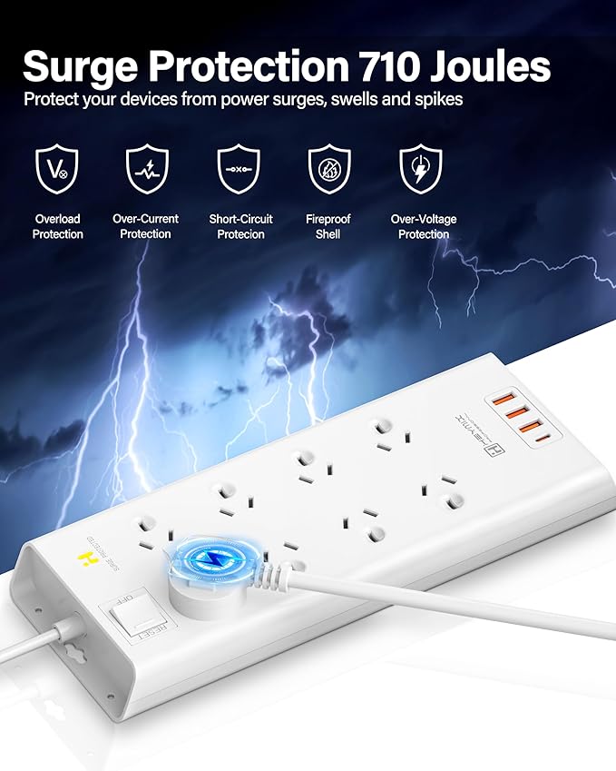 HEYMIX 45W USB PD Fast Charging Power Strip, 8 AC Outlets, Australian Standard Extension Board / Power Board / Extension Cord with 3A1C Charging Ports-auboard
