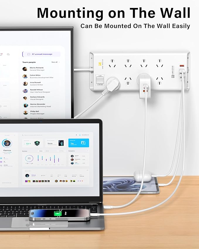 HEYMIX 24W 4.8A Power Strip, 8 AC Outlets, Australian Standard Extension Board / Power Board / Extension Cord with 4 USB Charging Ports-auboard