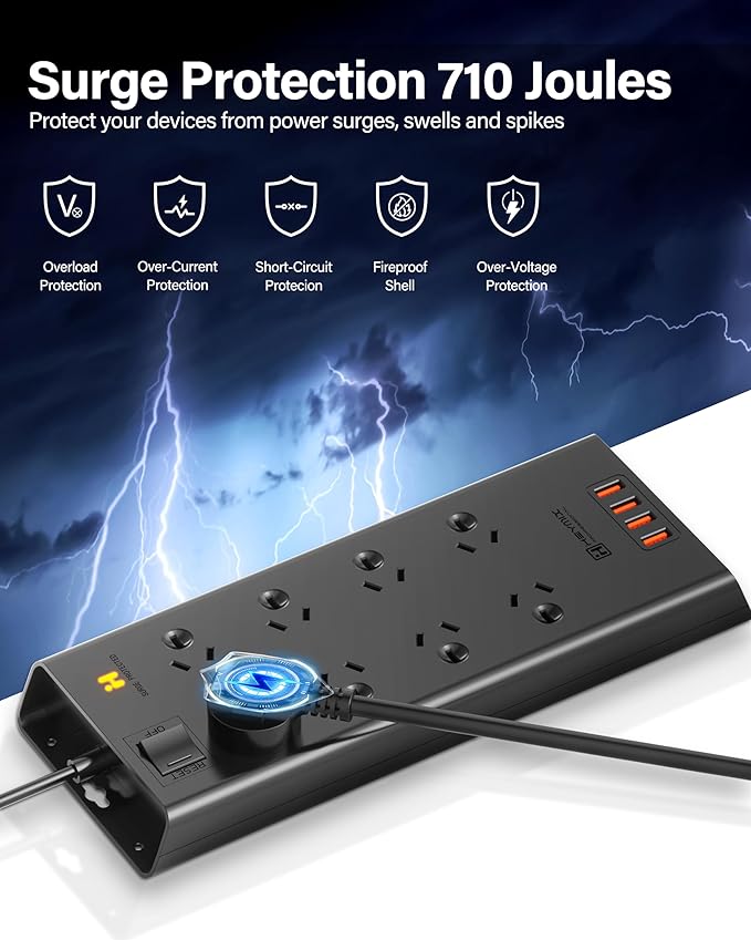 HEYMIX 24W 4.8A Power Strip, 8 AC Outlets, Australian Standard Extension Board / Power Board / Extension Cord with 4 USB Charging Ports-auboard
