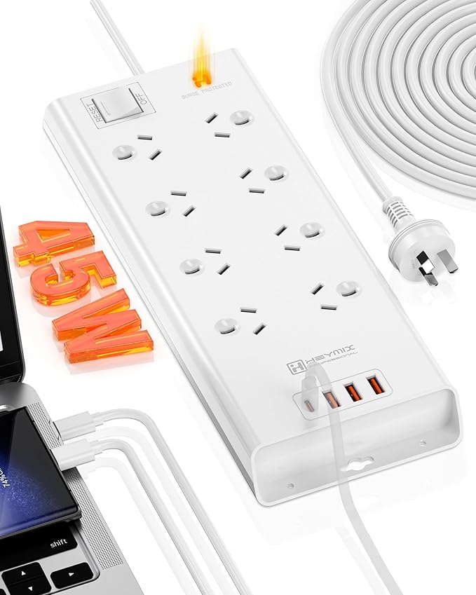 HEYMIX 45W USB PD Fast Charging Power Strip, 8 AC Outlets, Australian Standard Extension Board / Power Board / Extension Cord with 3A1C Charging Ports-auboard