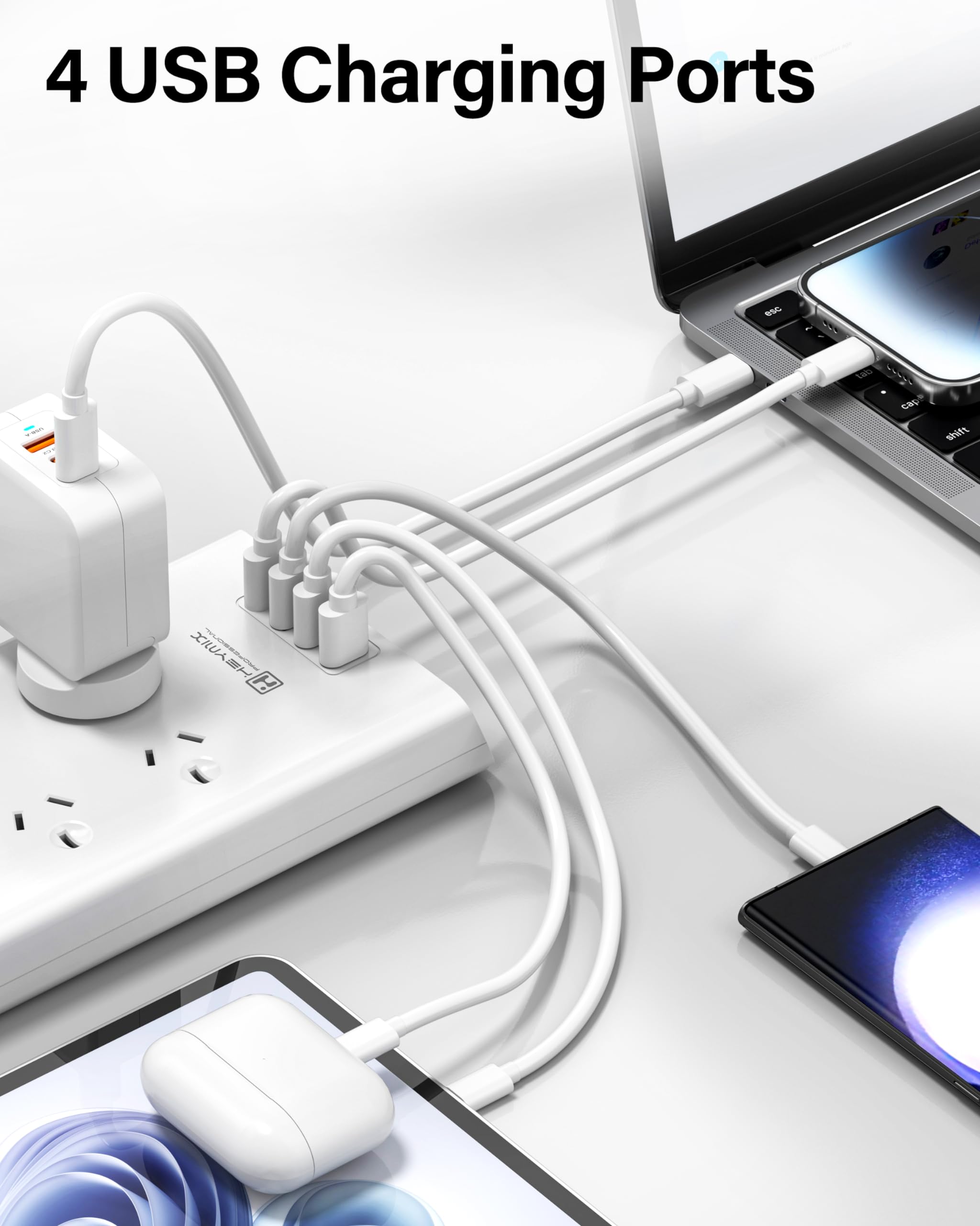 HEYMIX 24W 4.8A Power Strip, 8 AC Outlets, Australian Standard Extension Board / Power Board / Extension Cord with 4 USB Charging Ports-auboard