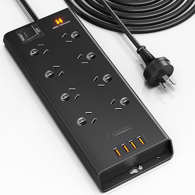 HEYMIX 24W 4.8A Power Strip, 8 AC Outlets, Australian Standard Extension Board / Power Board / Extension Cord with 4 USB Charging Ports-auboard