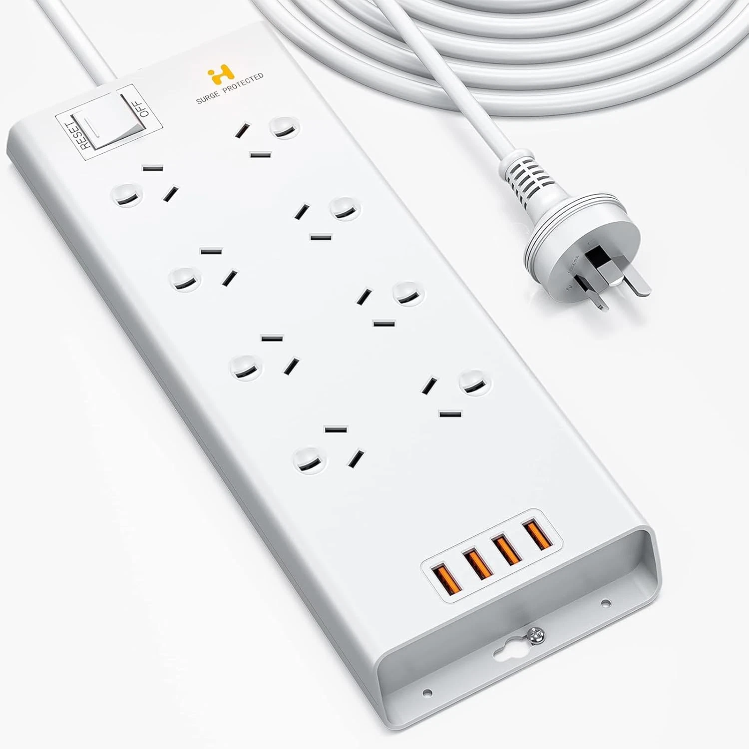 HEYMIX 24W 4.8A Power Strip, 8 AC Outlets, Australian Standard Extension Board / Power Board / Extension Cord with 4 USB Charging Ports-auboard