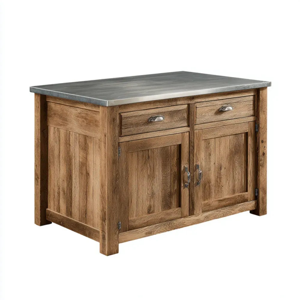 キッチンアイランド 天然木製 120x80x90 cm – ブラウン – ステンレストップ