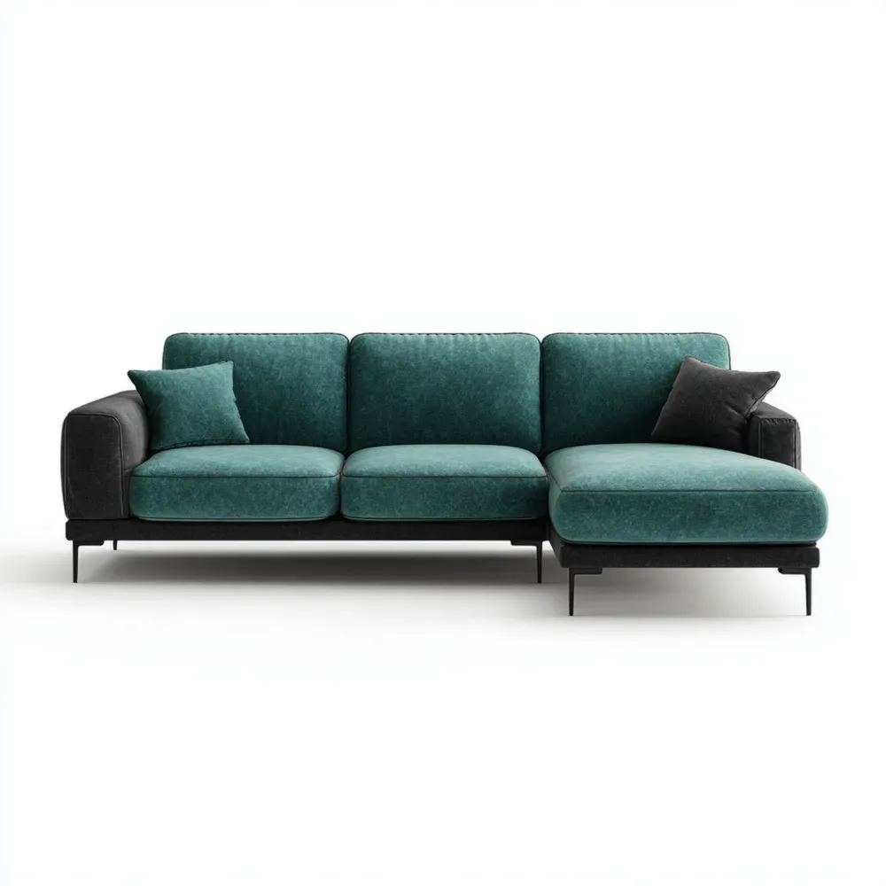 コーナーソファセット ベルベット 250x85x100 cm – エメラルドグリーン/チャコールブラック – モダンデザイン