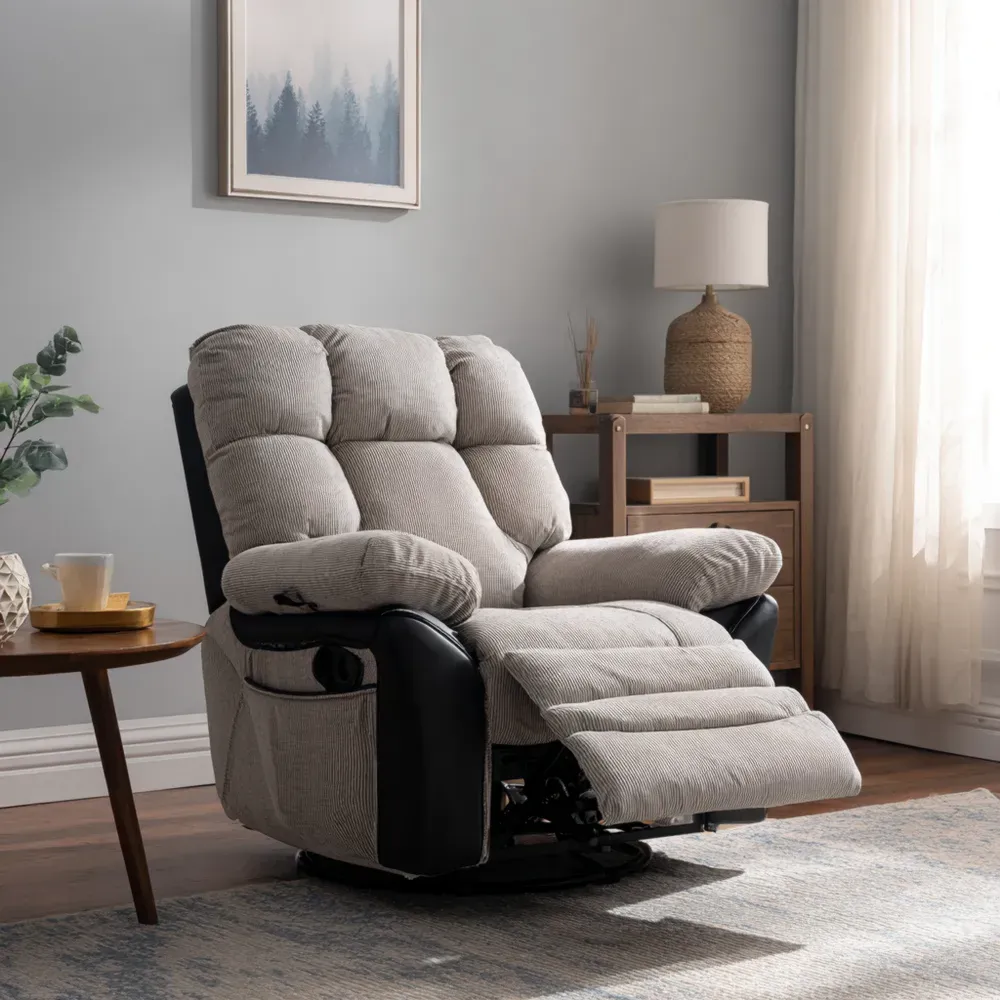 リクライニングチェア 布/合成革 95x90x100 cm – ベージュ – コンフォートデザイン