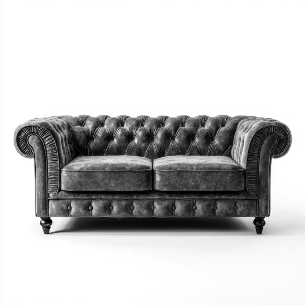 ヴィンテージソファ 本革 200x90x75 cm – ダークグレー – クラシックデザイン