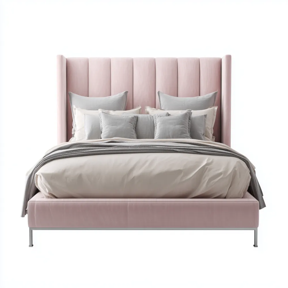 ダブルベッド ベルベット 160x200x120cm ピンク モダンデザイン