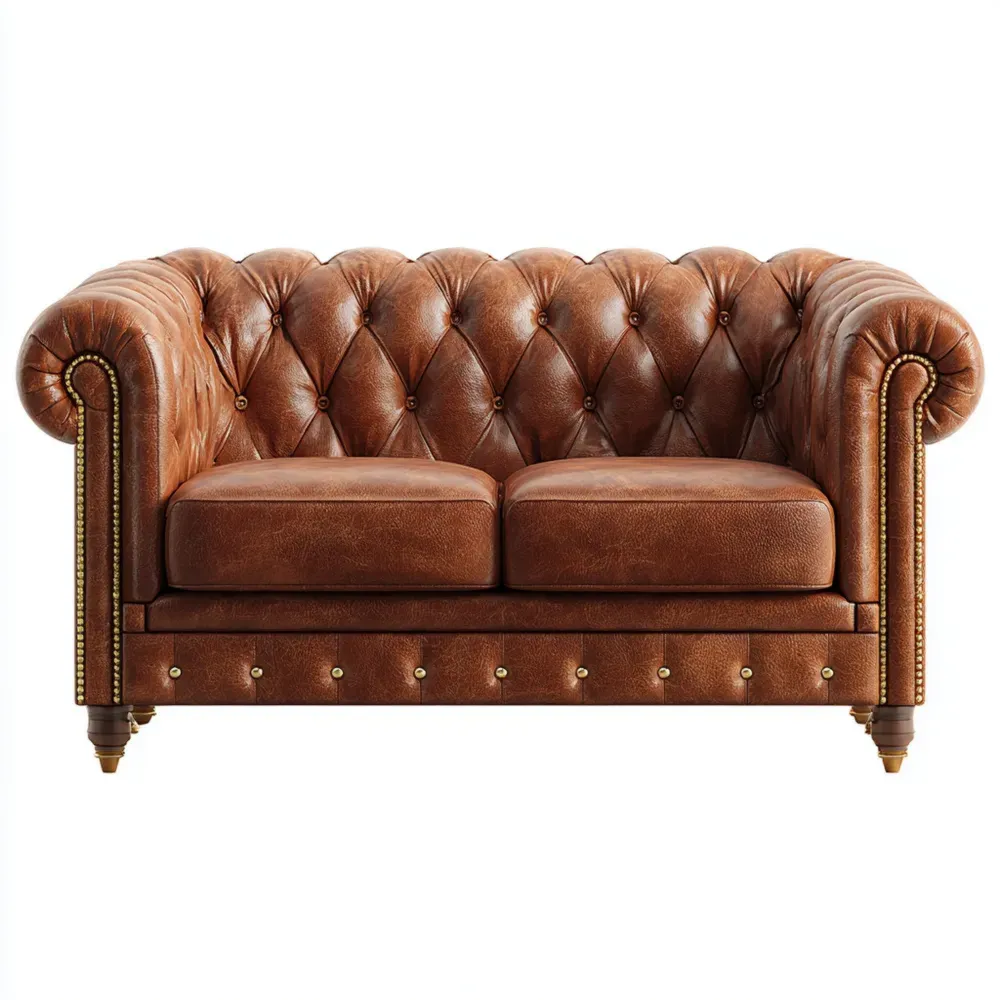 チェスターフィールド 2人掛けソファ 本革 150x85x75 cm – ブラウン – クラシックスタイル