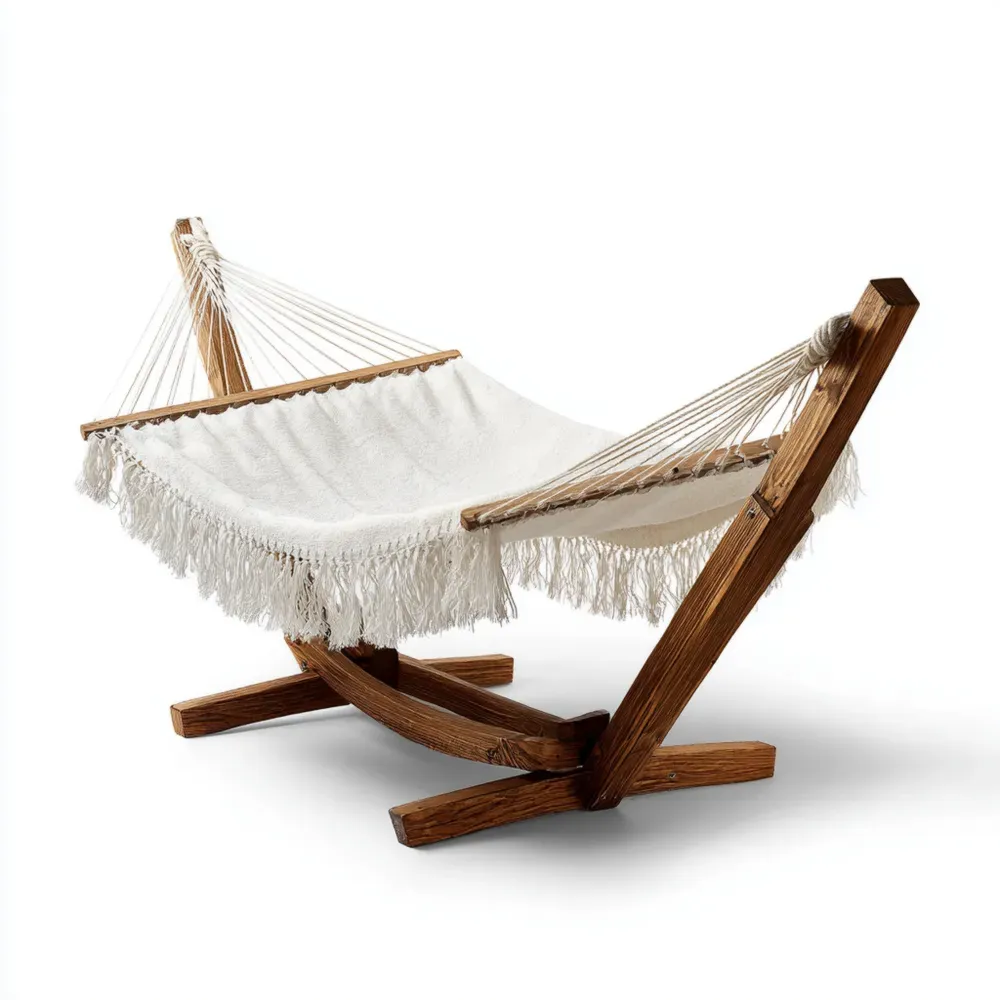 ハンモック 木製フレーム ベージュ – 室内外兼用 200x100x120 cm