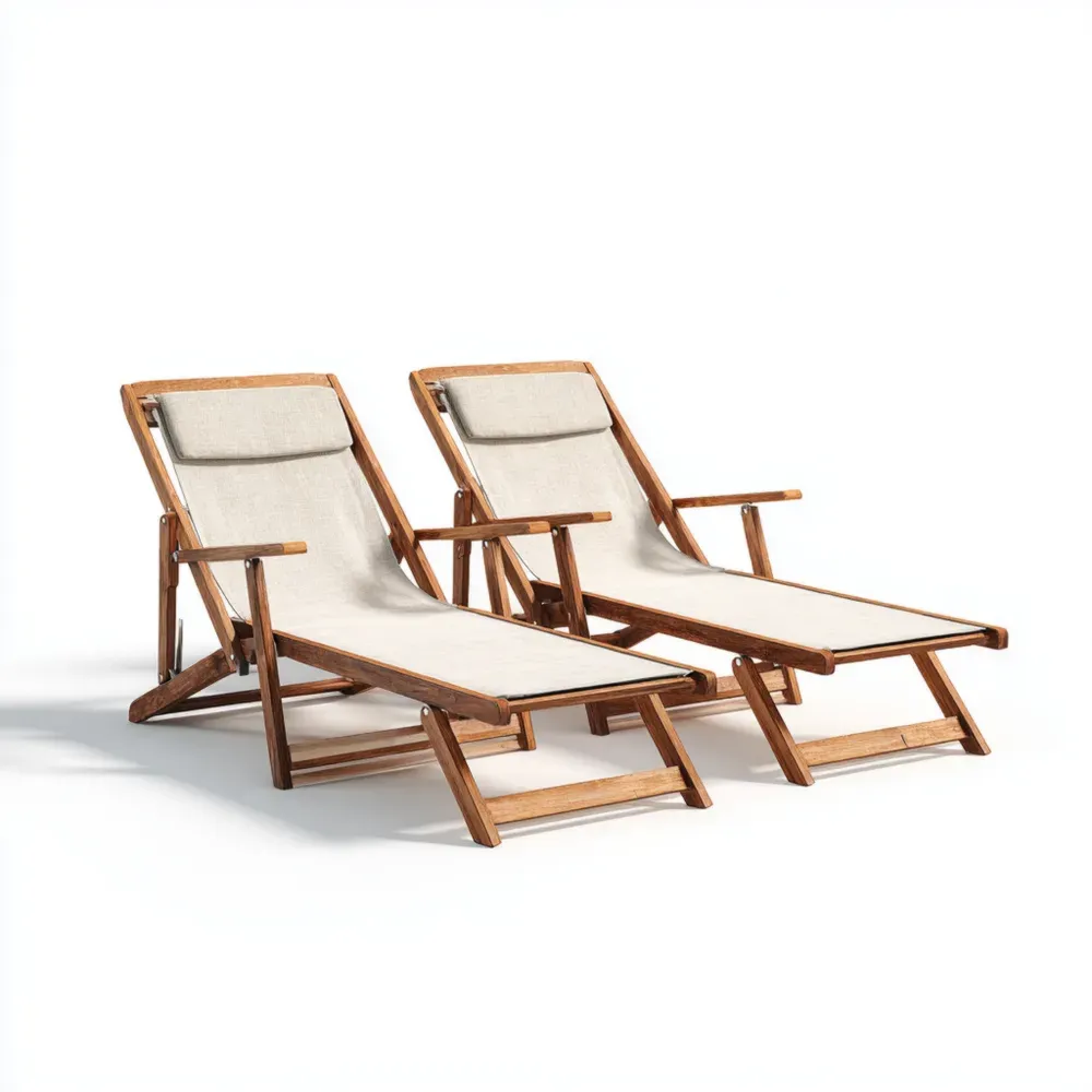 ガーデンリクライニングチェア ウッド製 180x60x35cm – ベージュ – 調節可能