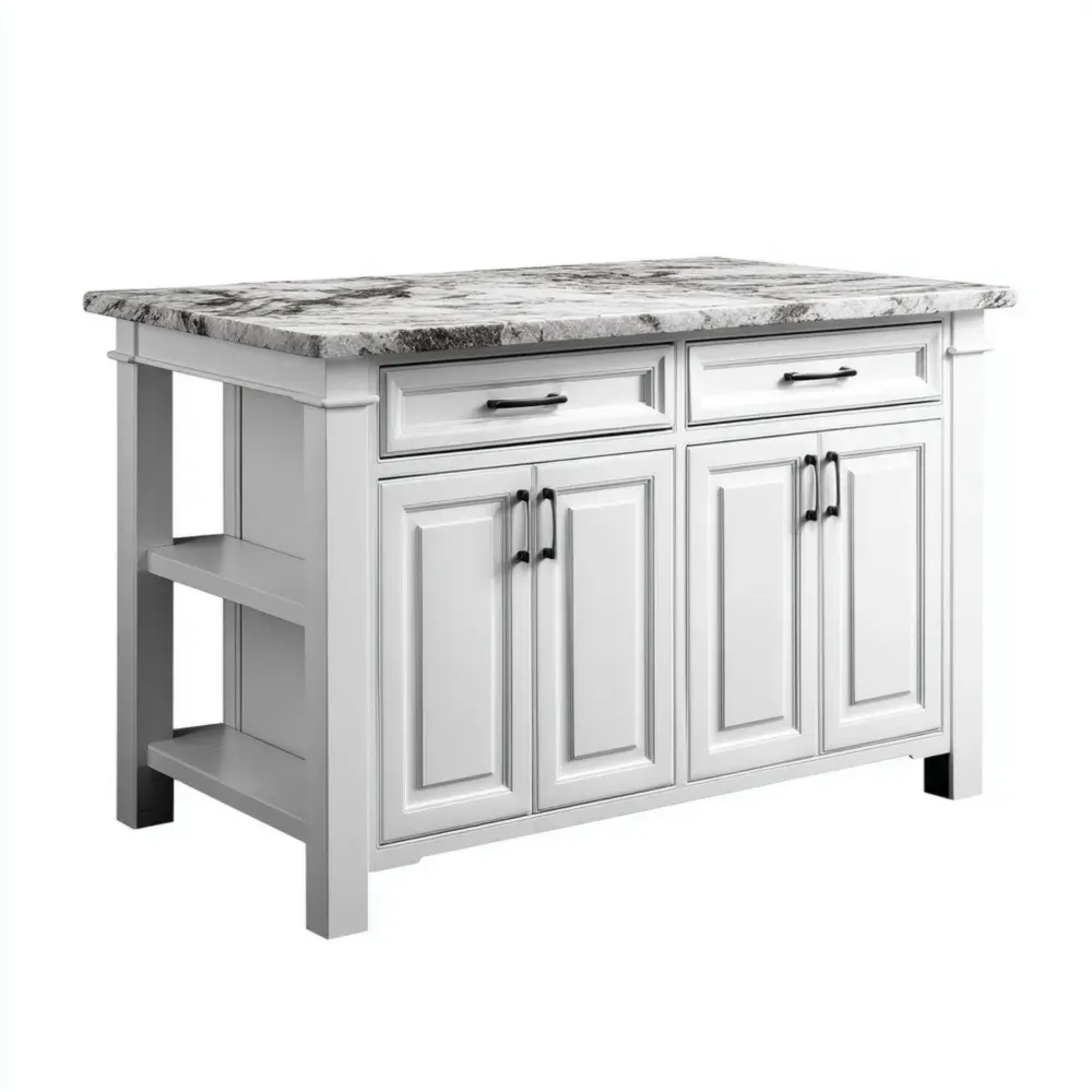 キッチンアイランド 大理石天板 120x80x90 cm - ホワイト