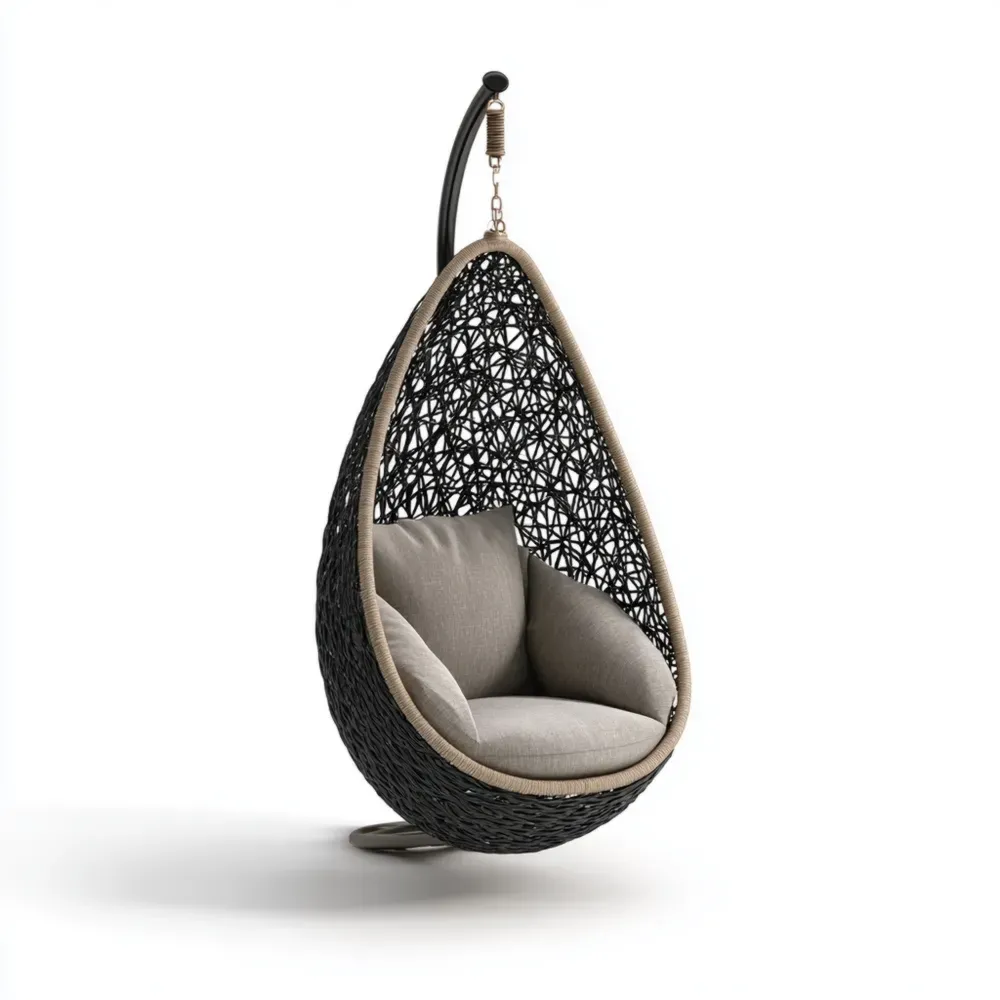 ハンモックチェア 人工ラタン 120x105x75 cm – ブラック/ベージュ – 現代デザイン