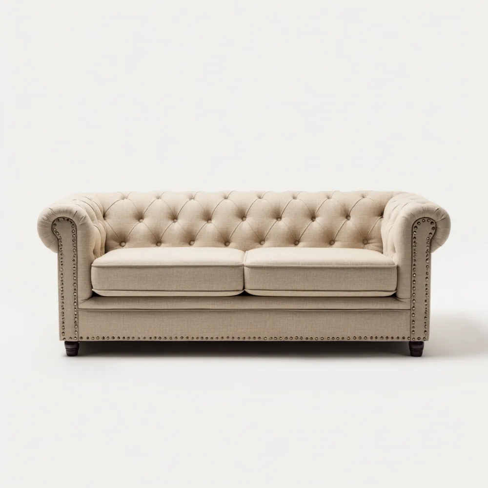 チェスターフィールドソファ 布製 200x90x75 cm – ベージュ – クラシックデザイン