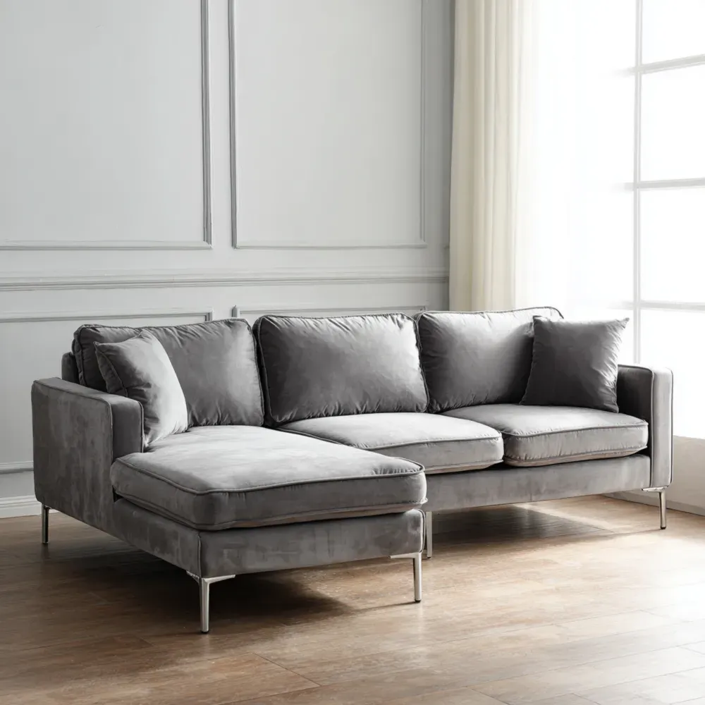 コーナーソファ ベルベット 250x160x85 cm – グレー – モダンデザイン