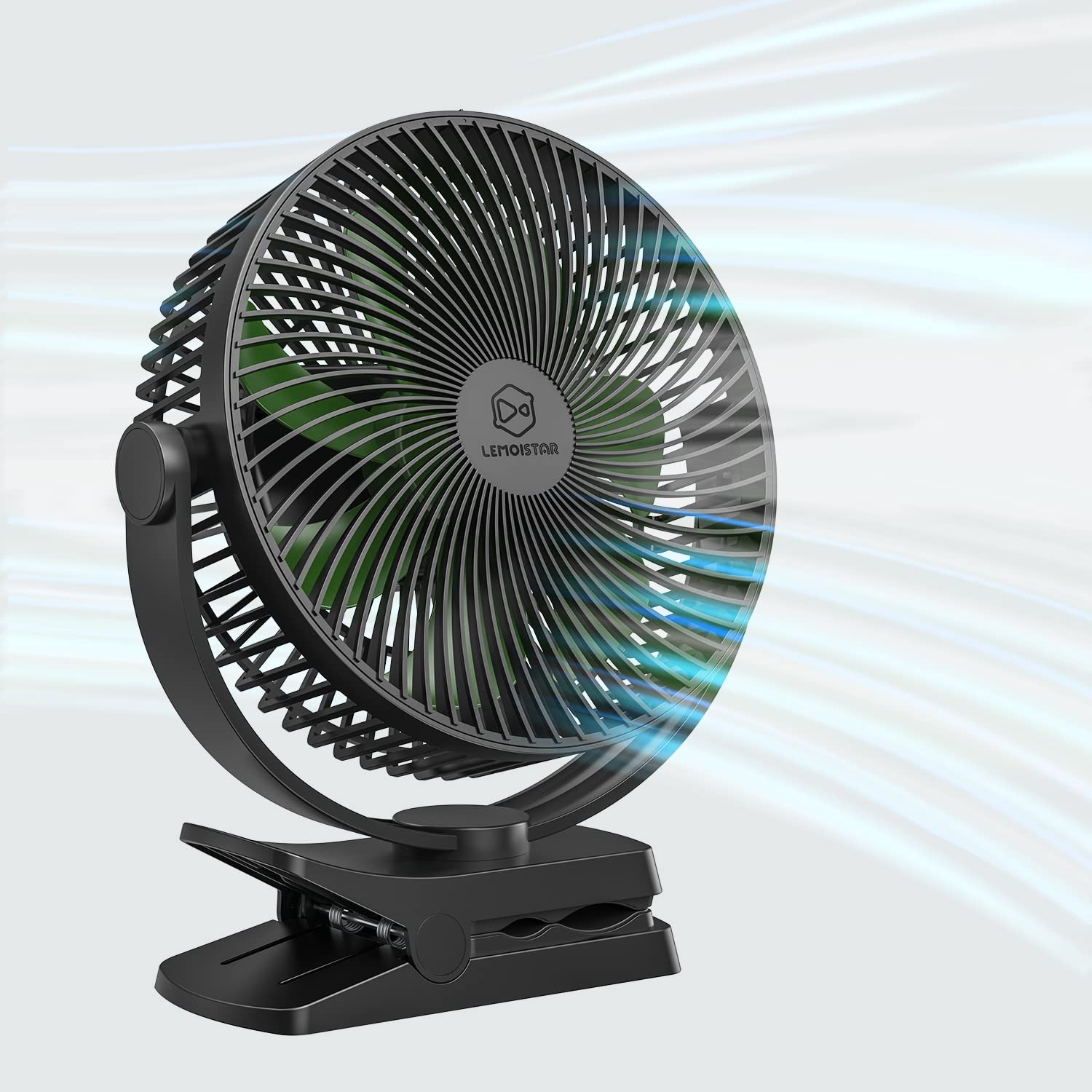 LEMOISTAR 10000 mAh Battery Operated Clip on Fan, 4 Powerful Wind Speeds, 8 Inch, Max 38 Hrs, Rechargeable, USB Powered Stroller Fans, Quiet, Portable Personal Fan.