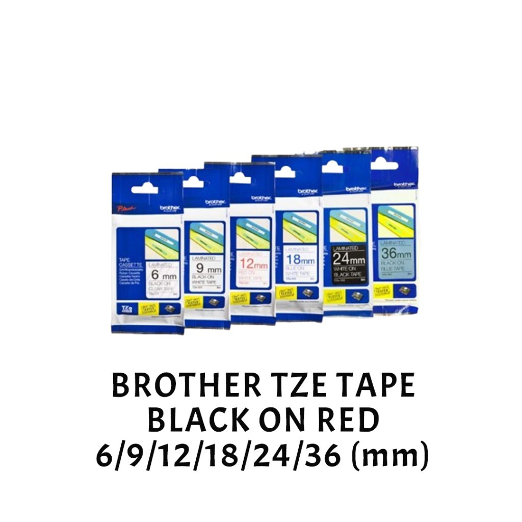 [ORIGINAL] Brother P Touch TZe Labels Black on Red TZe-421 TZe-431 TZe-435 TZe-441 TZe-451 9mm 12mm 18mm 24mm