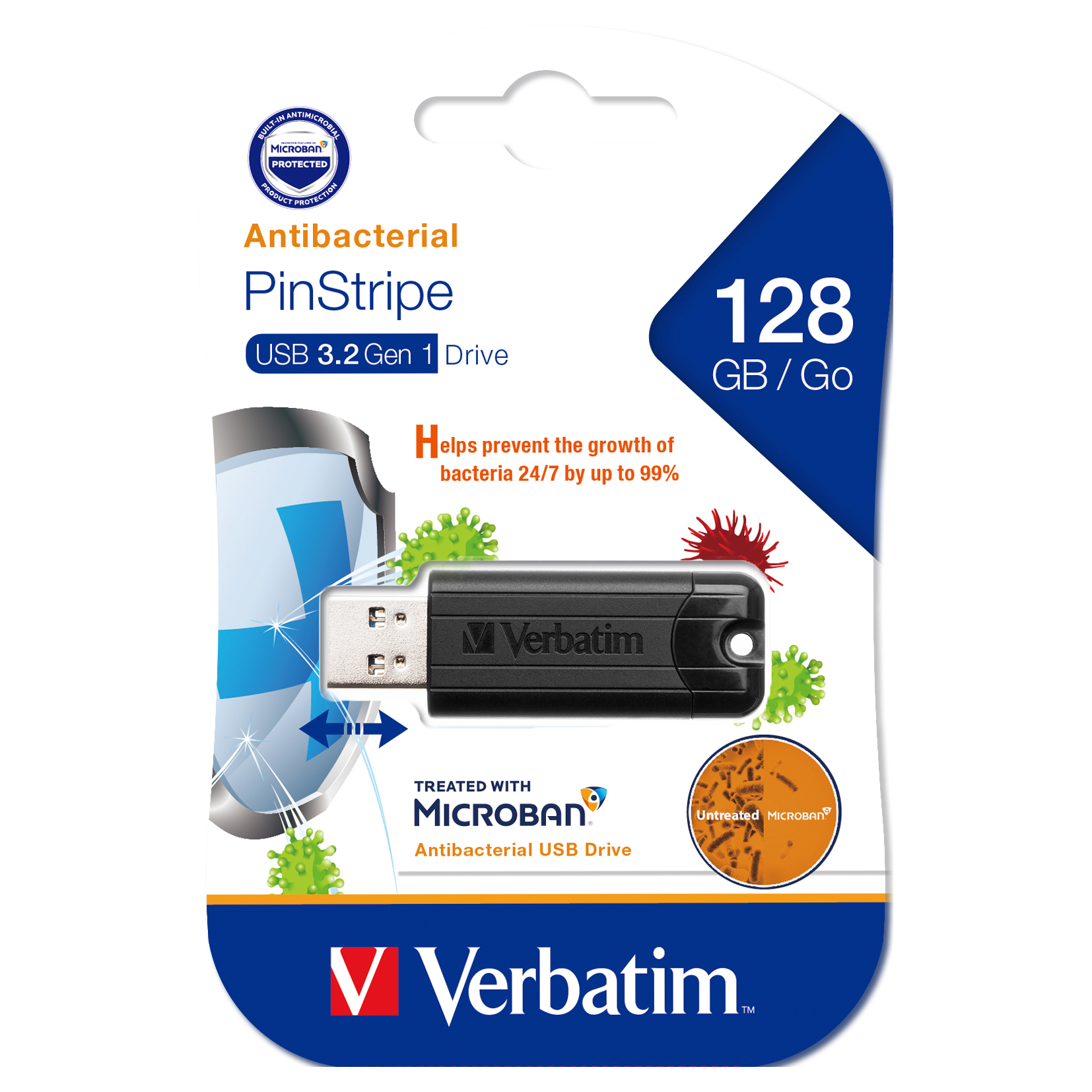 Verbatim Pinstripe USB3.0 Drive 128GB Black Microban