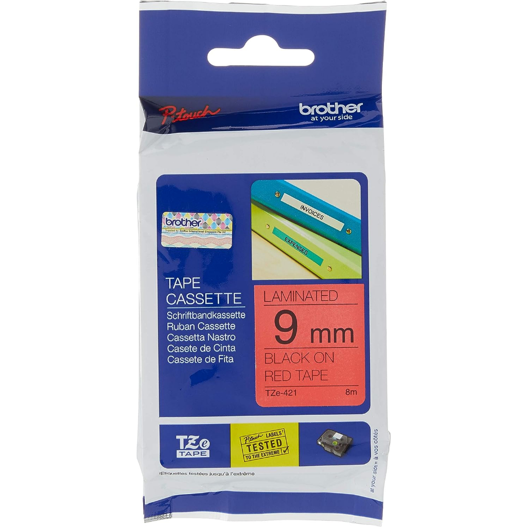 [ORIGINAL] Brother P Touch TZe Labels Black on Red TZe-421 TZe-431 TZe-435 TZe-441 TZe-451 9mm 12mm 18mm 24mm