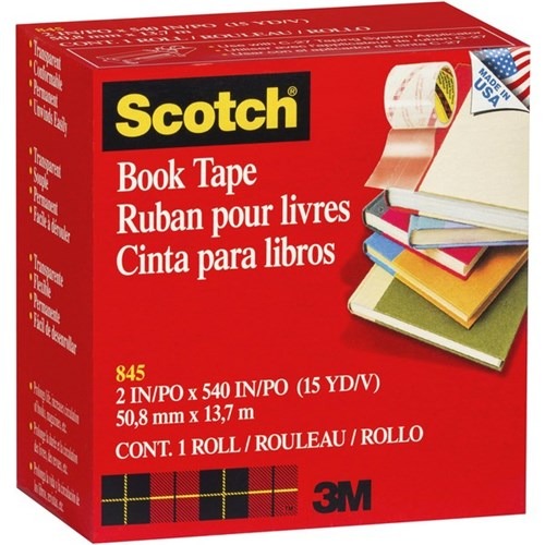 Scotch 845 Book Tape, 2 Inches x 15 Yards, Crystal Clear