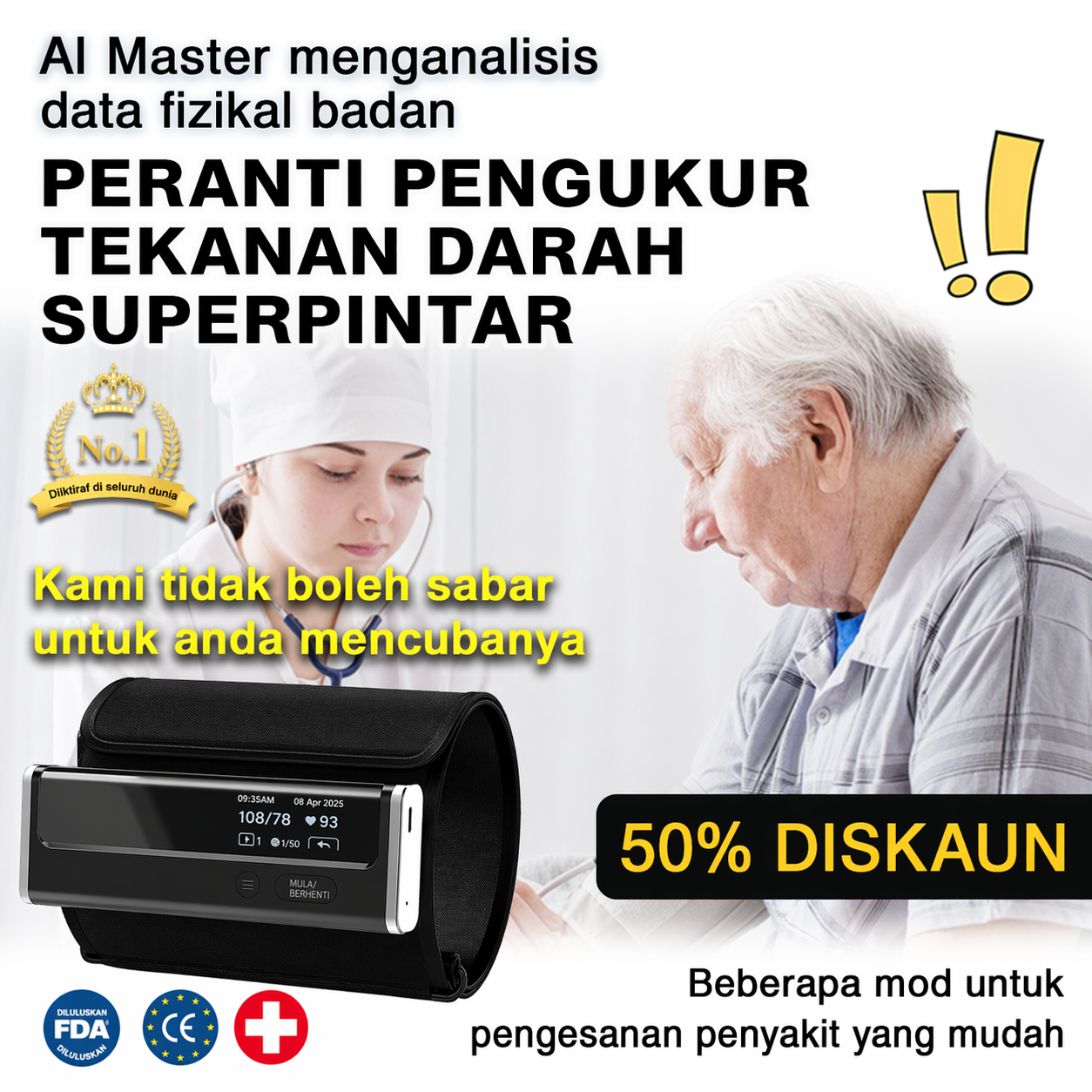 【12 dalam 1】Pemantau tekanan darah terkini, tidak invasif dan sangat pintar