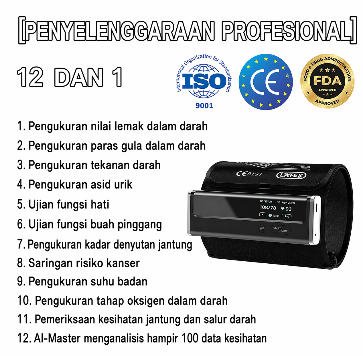 【12 dalam 1】Pemantau tekanan darah terkini, tidak invasif dan sangat pintar