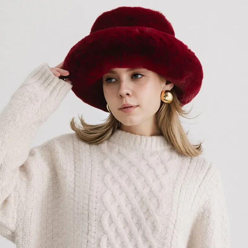 Elegant Fluffy Wide Brim Hat