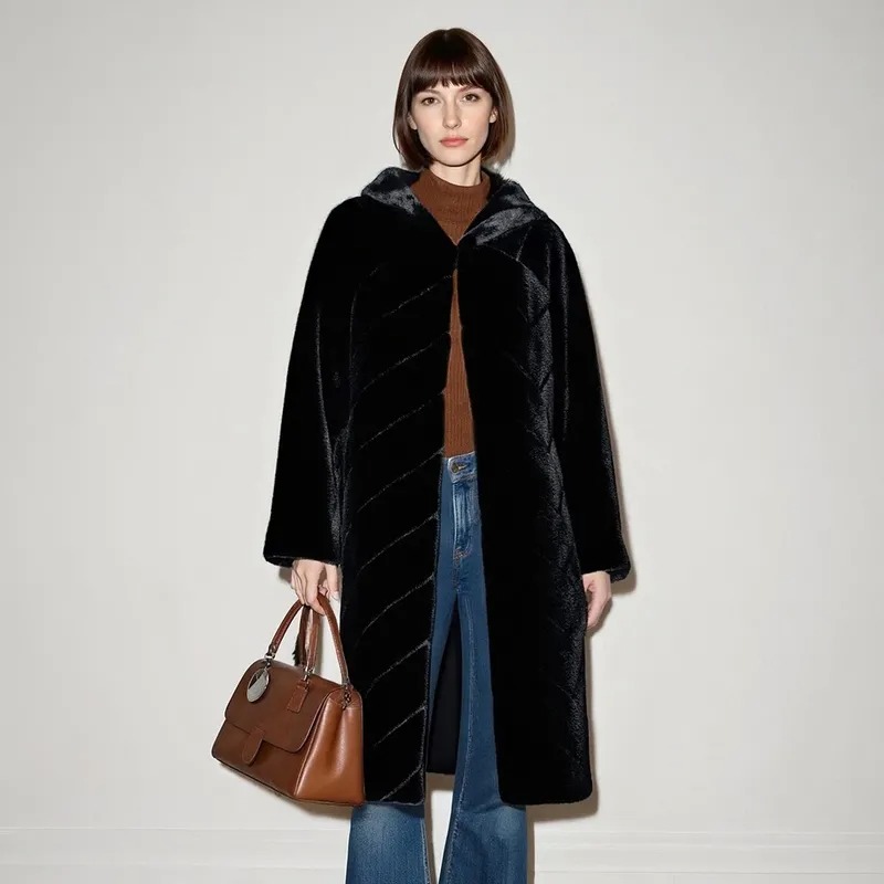 Women's Hooded Faux Fur Long Coat | FW-026