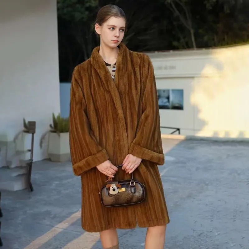 FW-037 Women's Plush Faux Fur Shawl Collar Coat