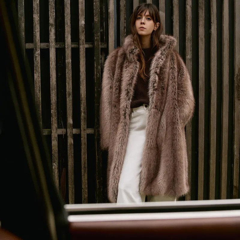 Women's Mid-Length Fur Style Coat | FW-005
