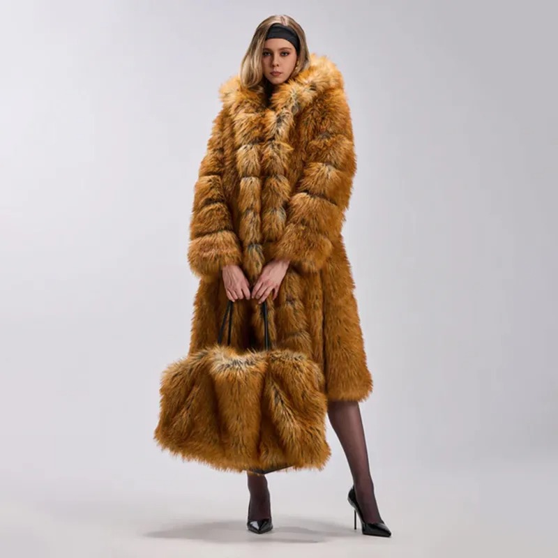Women's Luxury Hooded Faux Fur Long Coat | FW-022
