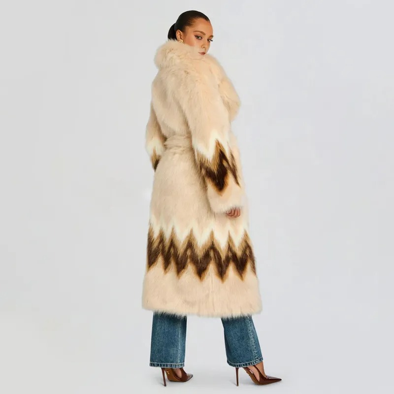Women's Contrast Faux Fur Long Coat | FW-025